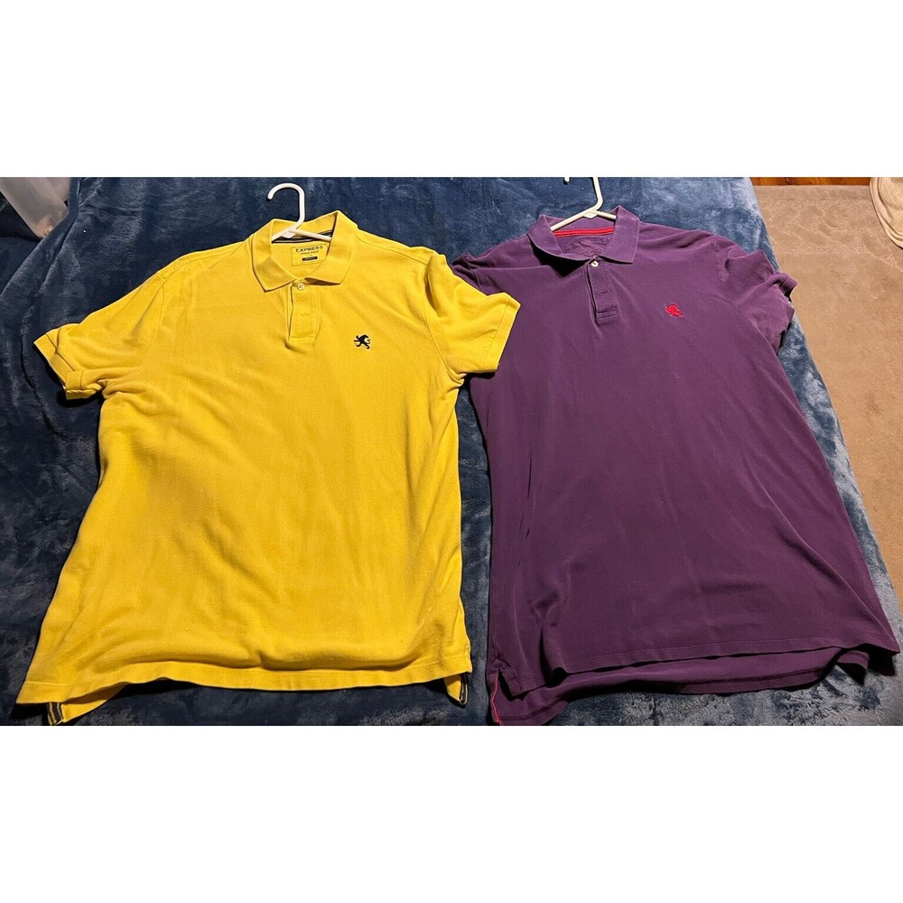 EXPRESS Mens Yellow And Purple Pique Polo Shirt - Size Large